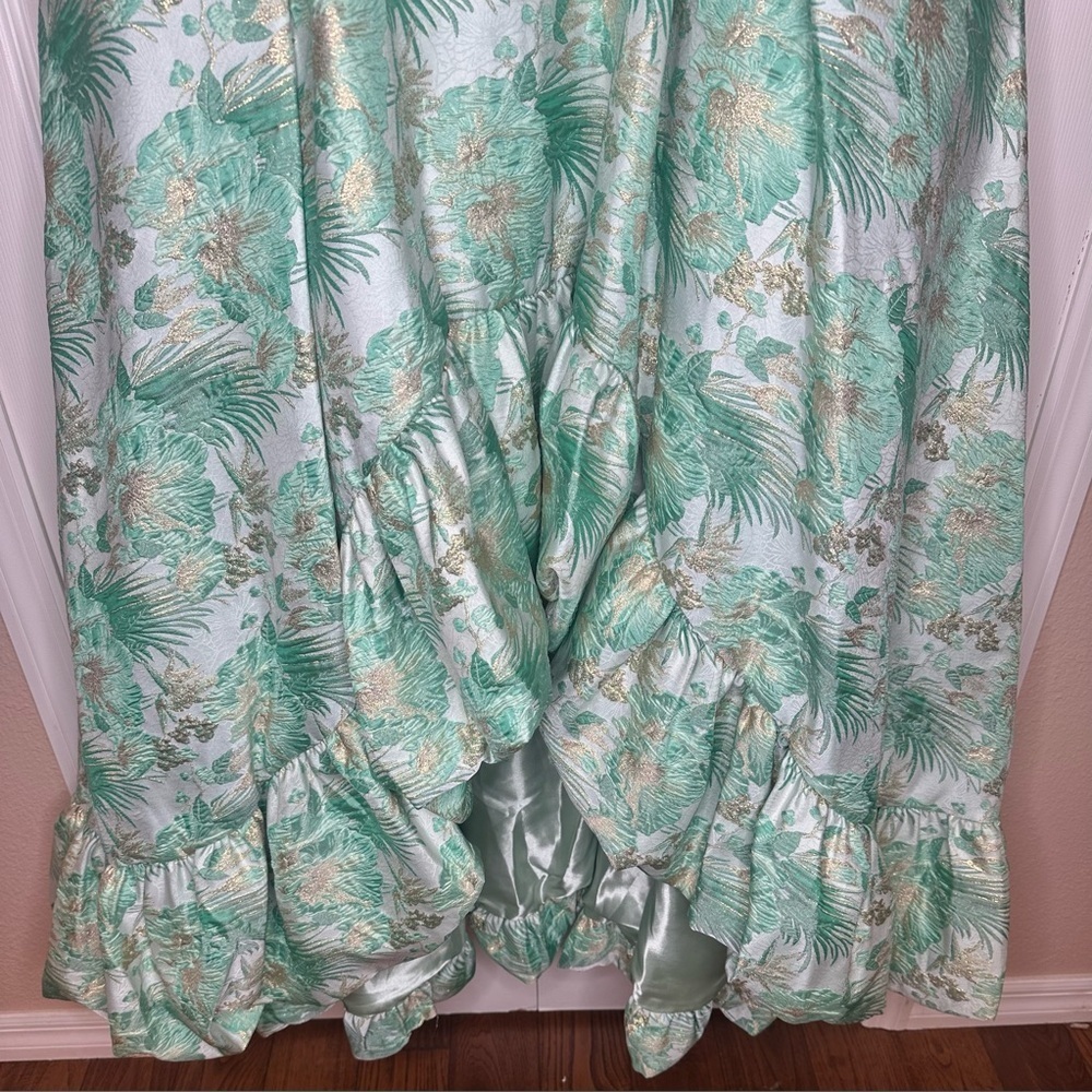 NWT MAC DUGGAL # 68276 Floral Print Puff Sleeve High Low Brocade Gown Size 14 - Picture 6 of 10